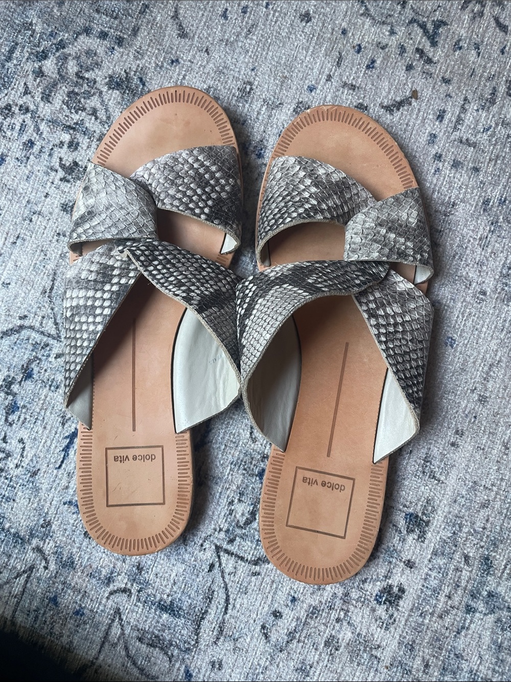 Dolce Vita Gray Snake-Print Crisscross Slide Sandals